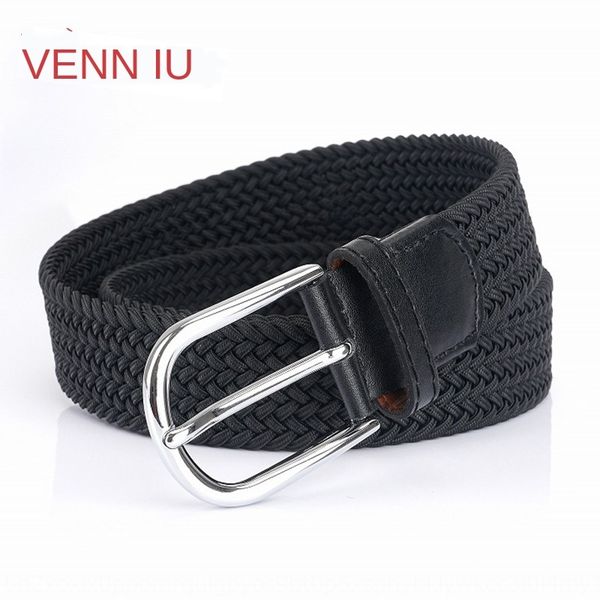 

woven elastic men's punching pin buckle elastic women's belt all-match casual canvas canvas belt, Black;brown