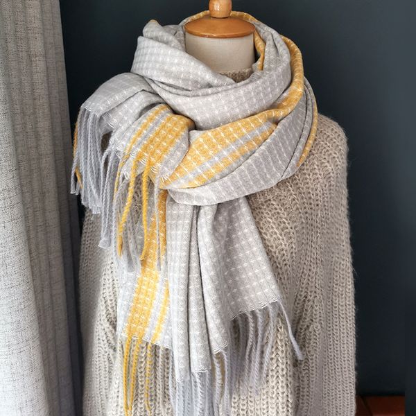 

2019 autumn winter female wool plaid scarf women cashmere scarves wide lattices long shawl wrap blanket warm scarfs y200104, Blue;gray