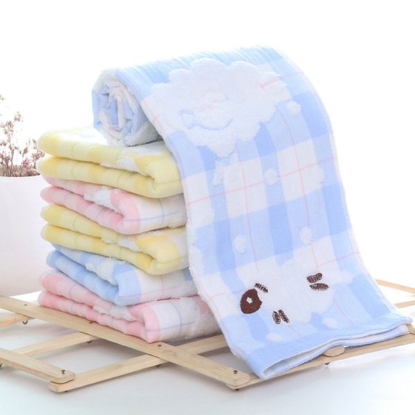 

cartoon lazy sheep lattice print stripe thick soft double layer fabric towel set 100%cotton hair hand spa bath face home towel