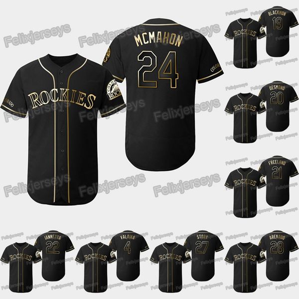 

24 Ryan McMahon 2019 Golden Edition Colorado Chris Iannetta Kyle Freeland Pat Valaika Ian Desmond Charlie Blackmon Rockies Men Jerseys