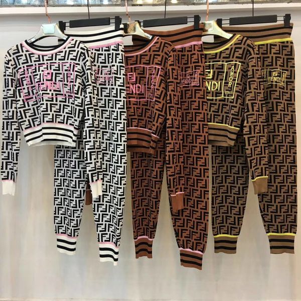 

2019 pring autumn o neck knitted coat and long pant brand ame tyle 2 piece et women 062208, White