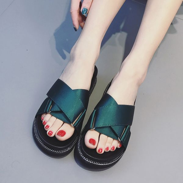 

women sandals leather shoes platform solid color open toe shoes size 35-39 casual beach anti skidding flat ankle slippers girls, Black