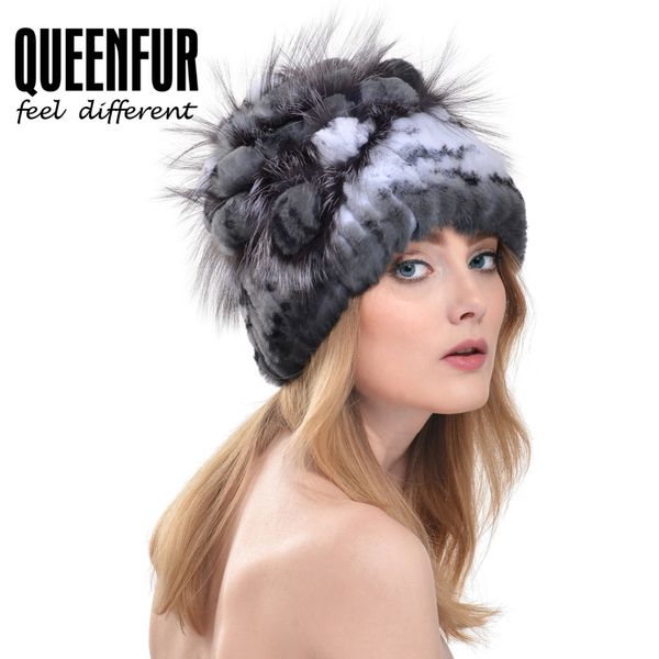 

queenfur knit подлинная рекс меховая шапка с серебряным fur цветы beanie хорошего качества супер эластичный real cap с облицовкой, Blue;gray
