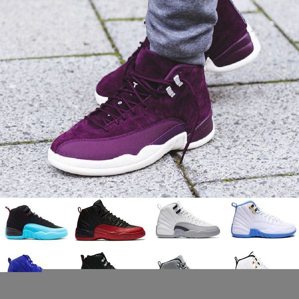 

new 12 bordeaux gamma blue wool basketball shoes men sport shoe gym red black nylon 12s athletic trainers sneakers 41-47