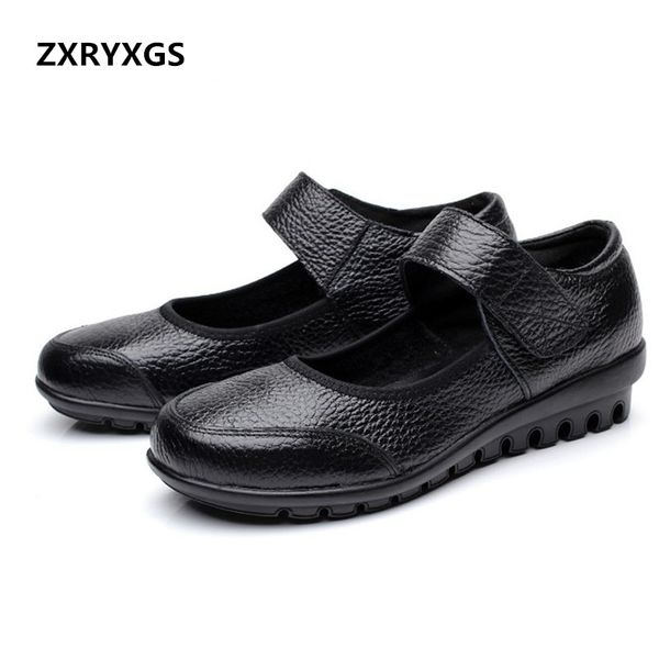 

promotion cowhide genuine leather shoes flat shoes woman casual soft comfort non-slip mother flats women flats, Black