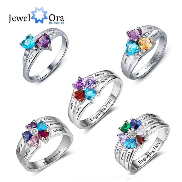 

925 sterling silver personalized mothers ring with birthstones custom engraved engagement promise silver rings for women sh190930, Slivery;golden