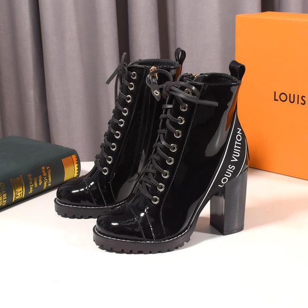 

new style luxury women's shoes martin boots fashion design brand winter women's boots high heel classic pattern three platforms hr, Black