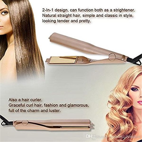

fashiontyme iron hair straightener and curler 2 in 1 professional digital electric ptc ceramic titanium plate, Black