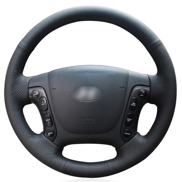 

black pu faux leather diy hand-stitched car steering wheel cover for santa fe 2007 2008 2009 2010 2011 2012