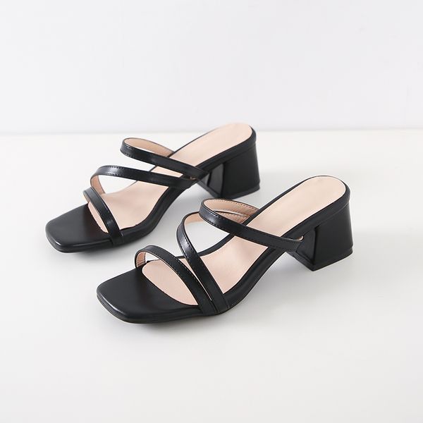 

new spring summer women's slippers 6cm thick heel sandals slippers outdoor comfortable women's shoes size 34-43, Black