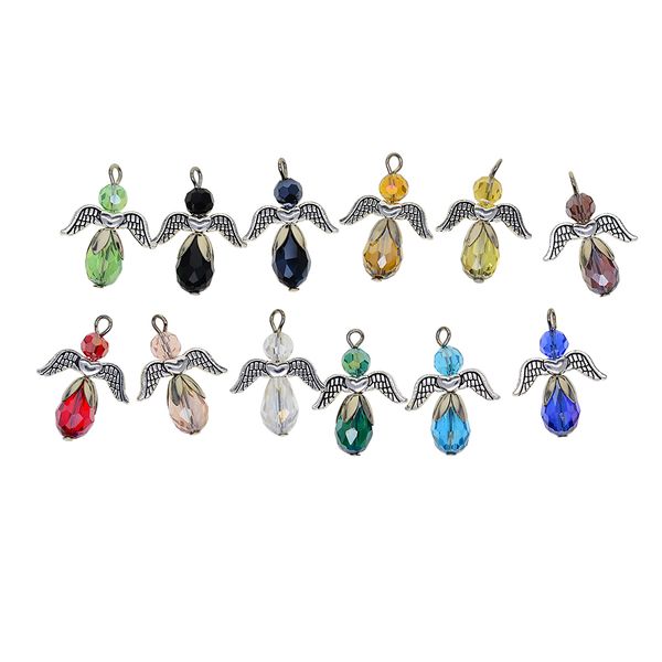 

12handmade angel charms pendant glass bead tibetan silver heart wing jewelry, Black