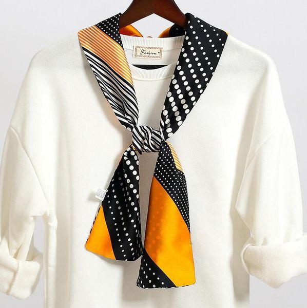 

thin and long strip of silk scarf double-layer simulation silk wild scarf fashion printing silk scarf clothing decoration wholesale, Blue;gray