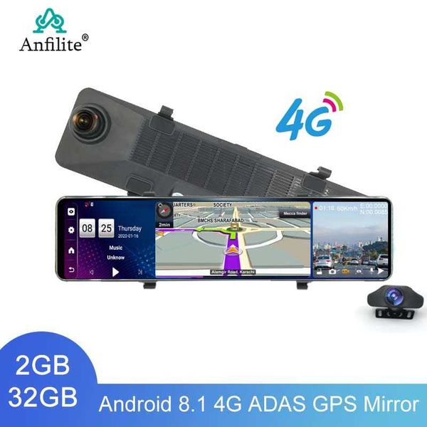 

anfilite 12 дюймовый автомобильный видеорегистратор android 8.1 dash camera 1080p dual camera wifi gps навигация adas 4g smart зеркало задне
