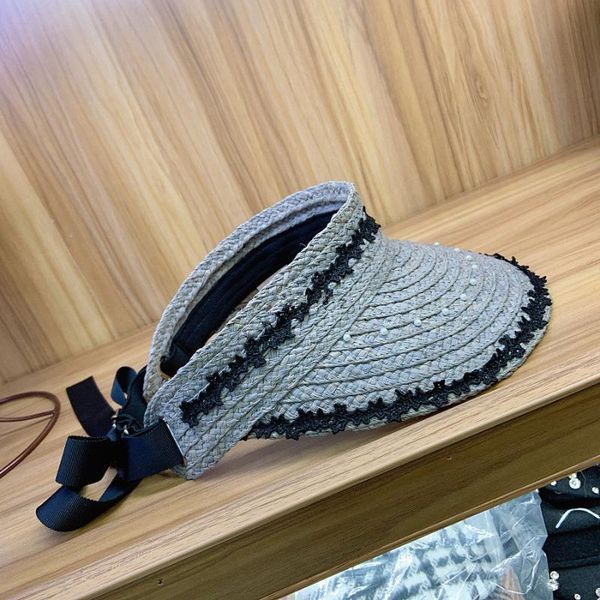 

202002-axi summer handmade raffia grass lace pearl without lady baseball cap women leisure hat, Black;white