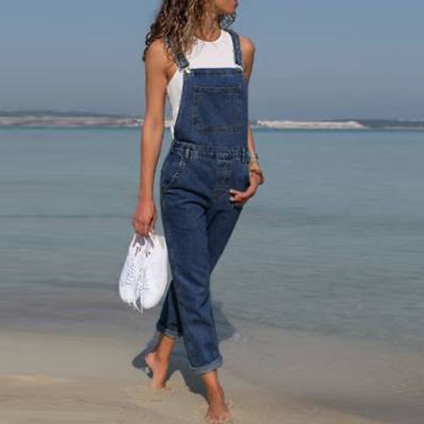 

women's denim jumpsuit women romper ladies jeans pants woman loose overall long denim trousers female jumpsuits dungarees jeans, Blue
