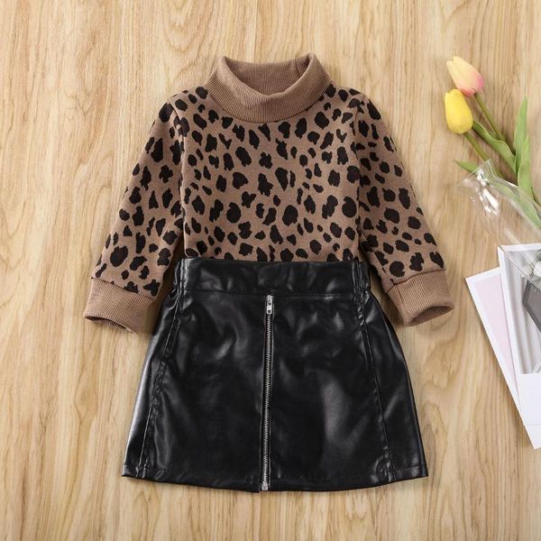

1-5years toddler baby girl kid leopard sweater + cortical mini skirt dress outfit 2020, White