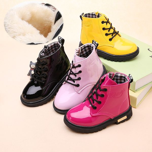 

autumn winter ankle boots for girls black/red/pink/yellow toddler boy boots children' kids leather shoes waterproof snow, Black;grey