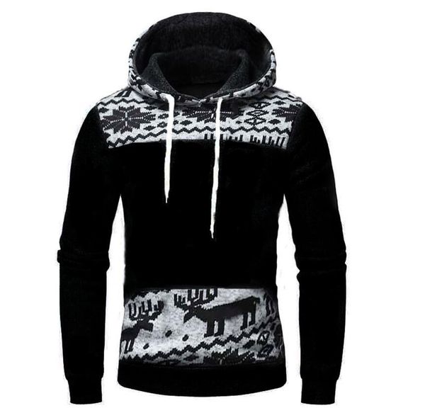 

2018 autumn new foreign trade designer hoodie fashion sweatshirt men's fashion christmas deer hooded long-sleeved slim sweater, Black