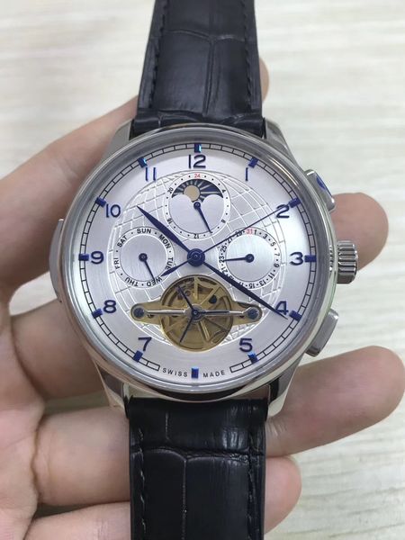 

display 7-pin triple automatic slipper mens watch 24 leather date hours sun watch star 2019 flywheel strap designer luxury day moon vckwr, Slivery;brown