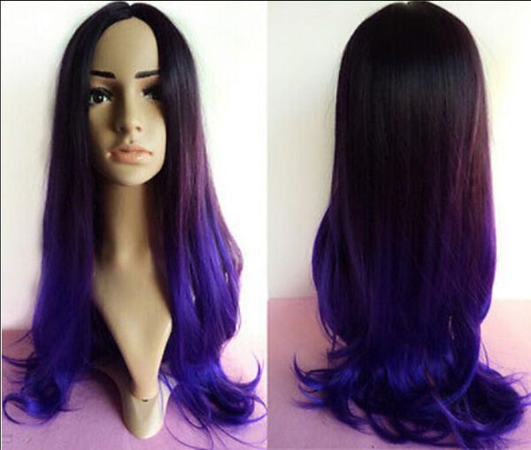 Wig Shipping Ladies Ombre Black Purple Blue Celebrity Hair Style