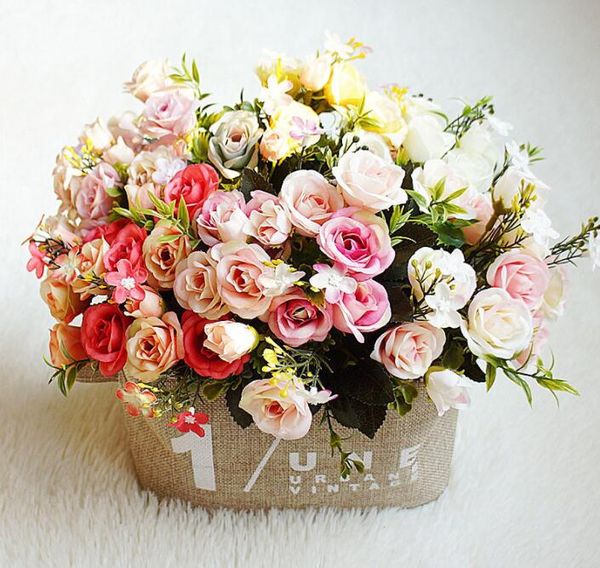 

factory supply artificial flowers rose bouquet for wedding decorations silk flower 5 forks 10 flower heads rose silk flower
