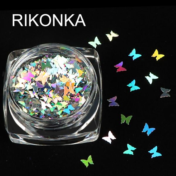 

box holographic butterfly shape 1 nail glitter flakes sparkly 3d colorful sequins spangles polish manicure nails art decoration, Silver;gold