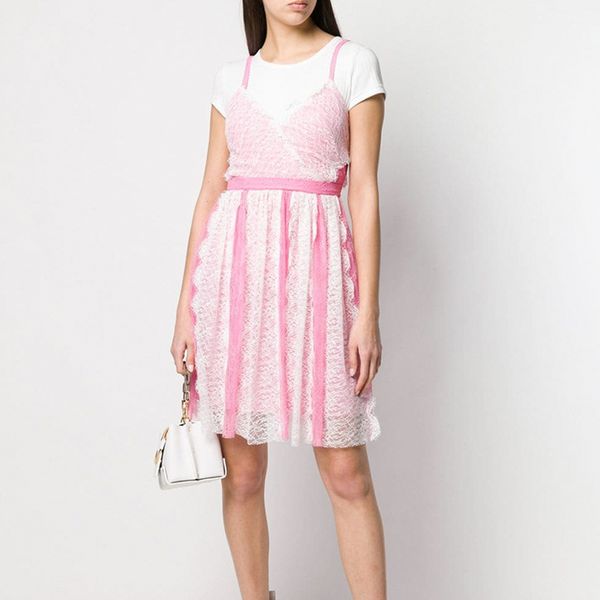 

women dress 2019 spring and summer stitching lace harness dress, Black;gray