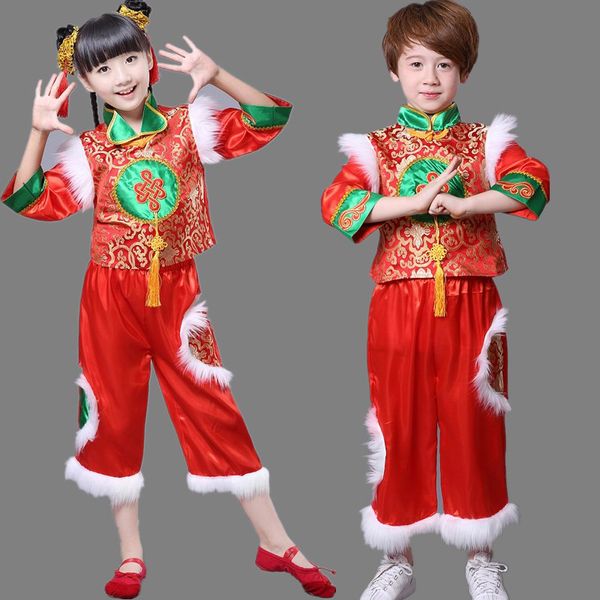 

kids traditional chinese clothing baby girls ancient costumes folk dance hanfu dress stage performance boys culture tang suit, Black;red
