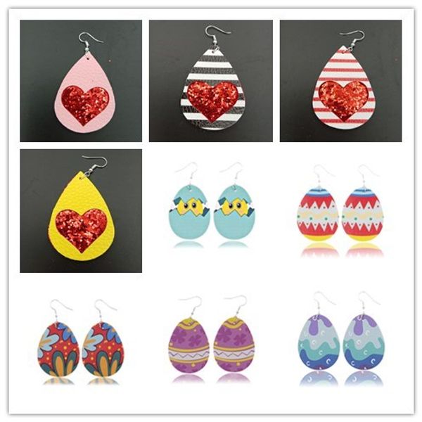 

unique design cut out rose floral print leather teardrop earrings for women tear drops fit for all, Silver