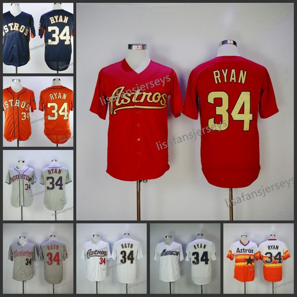 

mens 34 nolan ryan baseball jerseys home away road embroidered stitched baseball button down jersey ing, Blue;black