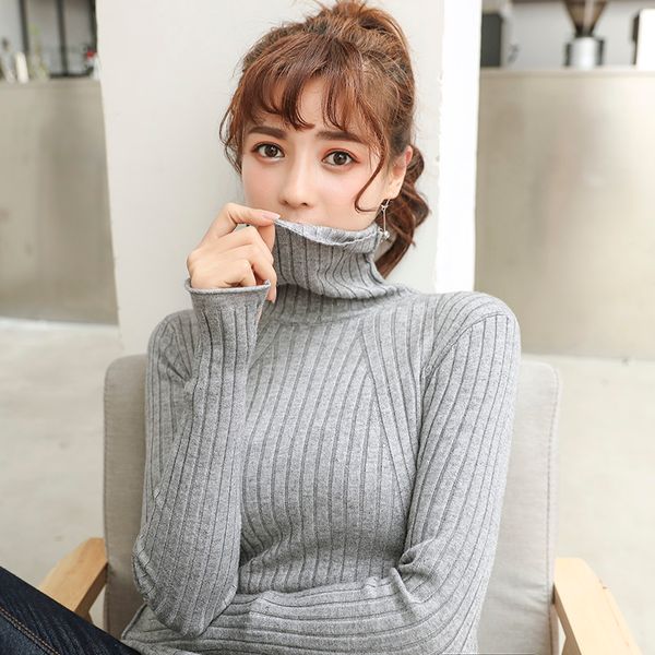 

jumper rushed women's bottom sweater, long sleeve style, autumn and winter 2019 new stack collar, thicker body knitted sweater, White