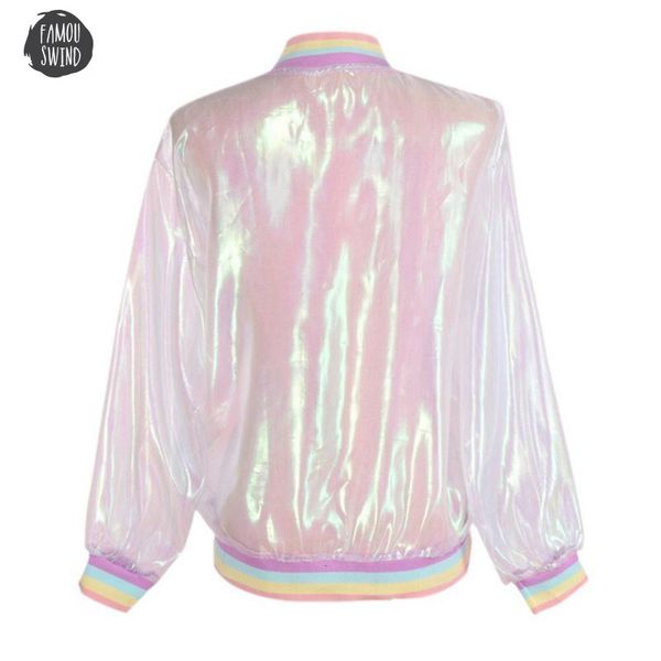 

women jacket sunscreen laser rainbow symphony hologram girl coat iridescent light transparent bomber jacket sunproof drop shipping, Black;brown