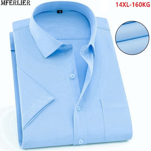 

summer blue shirts men big plus size large 8xl formal short sleeve simple shirt office loose dress shirt 10xl 12xl 140kg 56, White;black