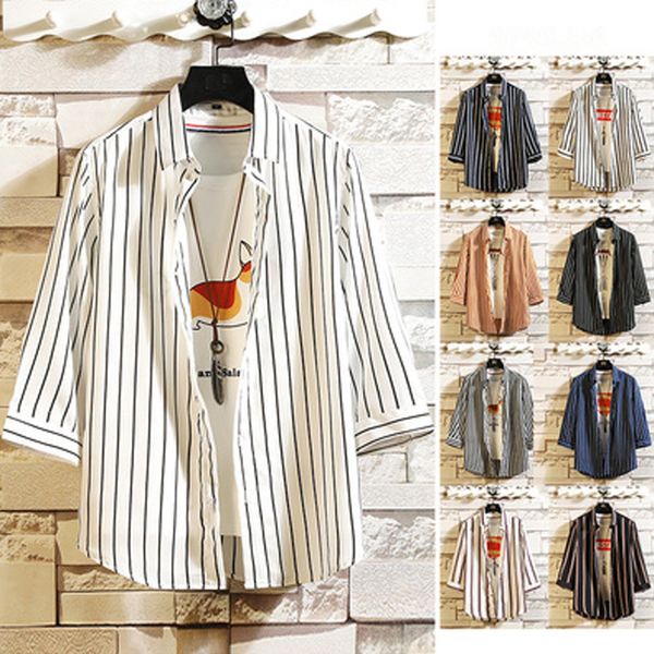 

drop shiping summer men's cool thin breathable stripe button cotton shirt short sleeve w520, White;black