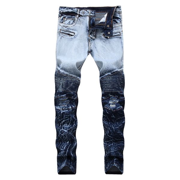 

denim designer hole jeans ripped for men size 28-38 40 42 2020 autumn winter plus velvet hip hop punk streetwear, Blue