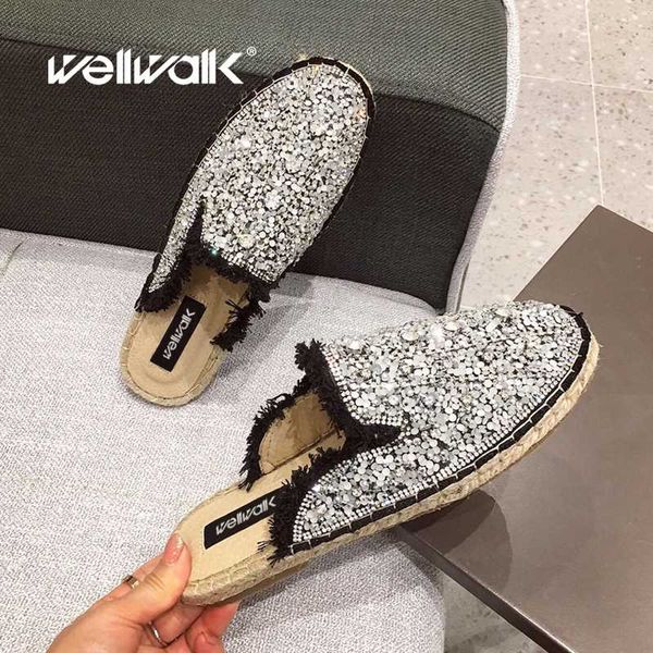 

rhinestone loafers women flat shoes open back mule slippers fringe jean female casual slides autumn shoe woman espadrilles, Black