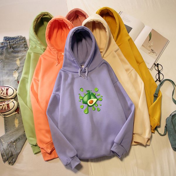 

avocado graphic hoodies women korean fashion autumn winter long sleeve oversized sweatshirts harajuku female clothes streetwear, Black