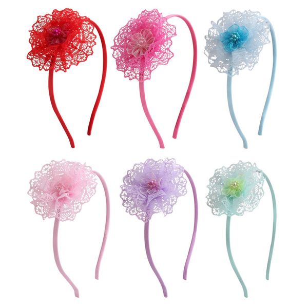 

handmade girls children lace rose flowers headbands hair accessories kids princess hairbands birthday gift ing, Slivery;white