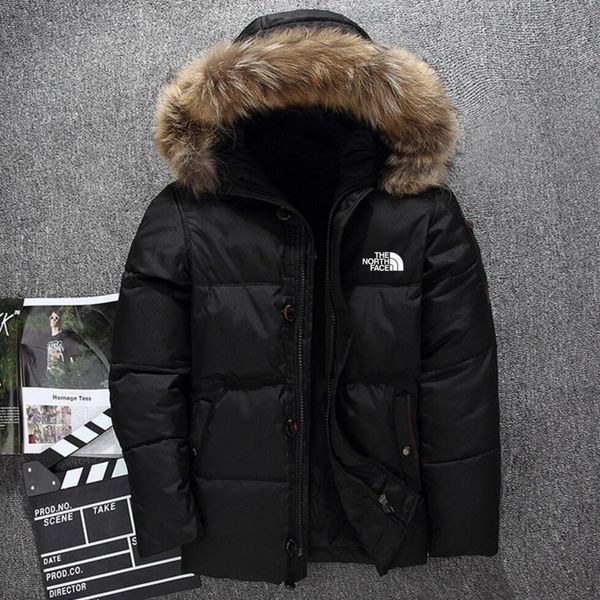 

new the north men's clothing winter down jacket parka keep warm goose down coats soft shell fur collar outerwear thick outdoor face jac, Black