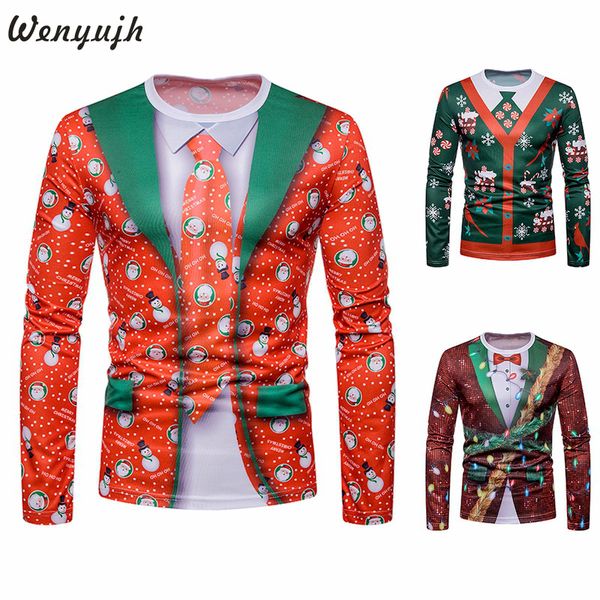 

wenyujh 2019 new mens christmas vacation santa 3d print funny t-shirts sweatershirt fashion christmas party t-shirts, White;black
