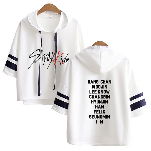 

stray kids singer 2019 hip hop hoodies sweatshirt clothes kpop korean summer hoodie women harajuku striped cropped hoodie, Black