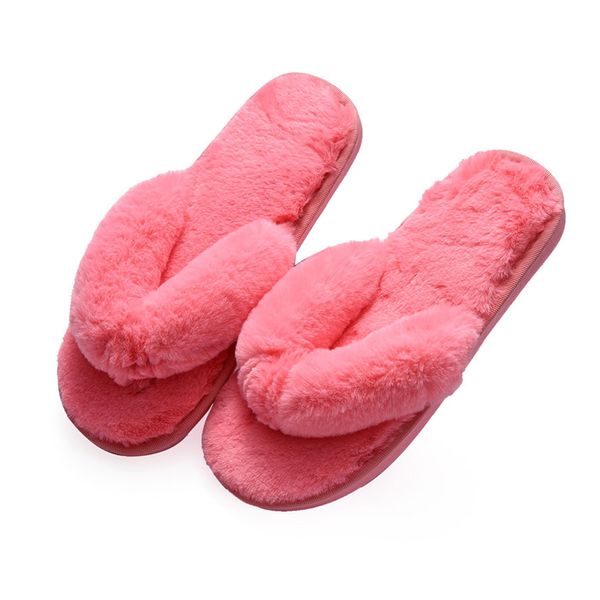 

womens slippers winter furry fluffy slippers home fur flip flops indoor chaussures femme plush house shoes female, Black