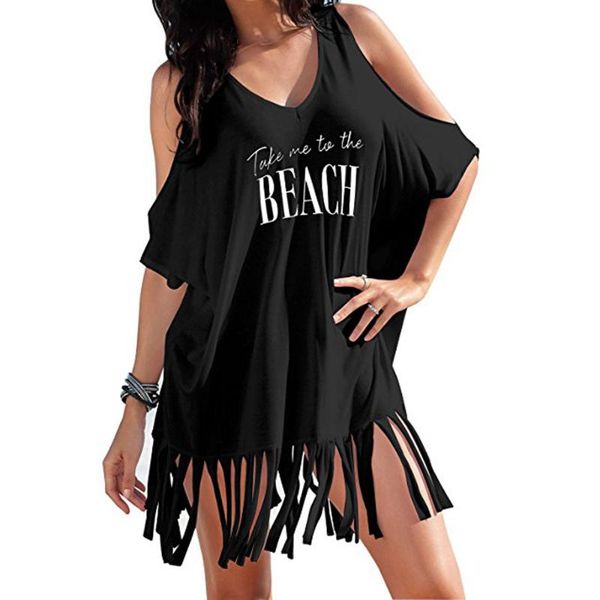 

womens tassel letters print baggy swimwear bikini cover-ups beach dress woman sea costume swimsuit skirt skirted swimsuit, White;black