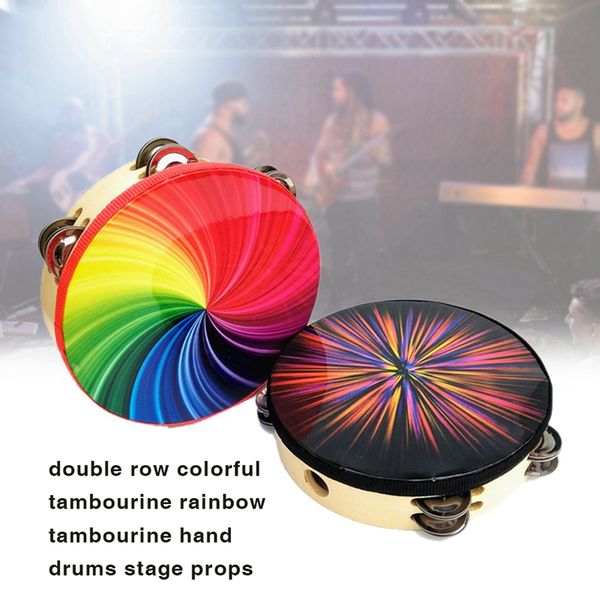 

8-inch percussion instrument double row color tambourine rainbow tambourine dazzling black tambourine performance stage musical