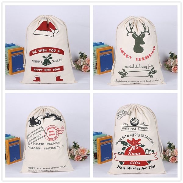 

new 10 styels christmas sants bag drawstring santa claus bag large canvas santa sacks christmas gift bags candy bags 08