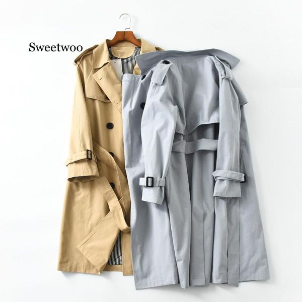 

2020 spring autumn new women's casual trench coat oversize double breasted vintage outwear loose cloak clothing, Tan;black