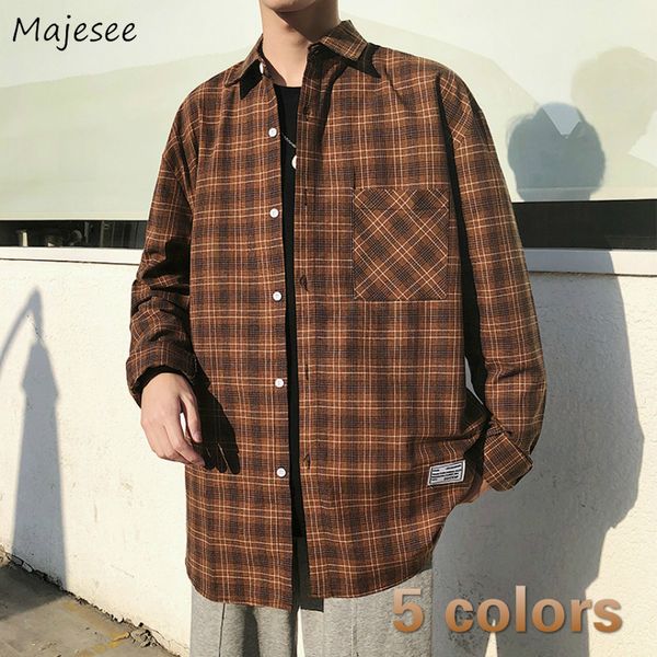 

мужские рубашки плед daily chic с длинным рукавом студент модный корейский свободный ins плюс размер 3xl ретро harajuku все матча повседневн, White;black