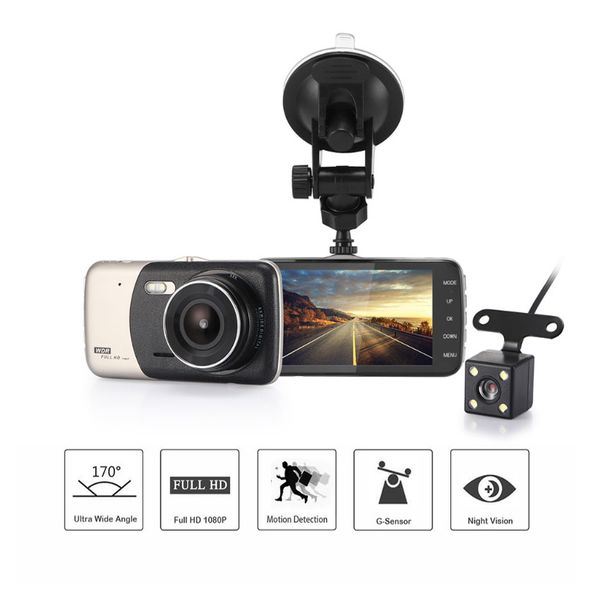 

car dvr auto camera 4 inch dual lens full hd 1080p dash cam video recorder with rearview mirror registrator night vision dvrs