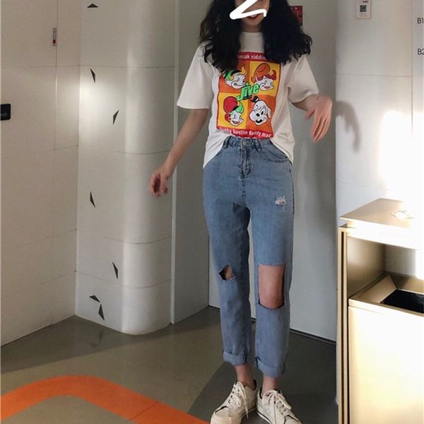

thin 2019 summer ripped jeans for women, Blue