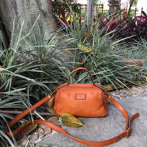 

original ethnic style retro vegetable tanned leather handmade bag women's simple shoulder small square bag